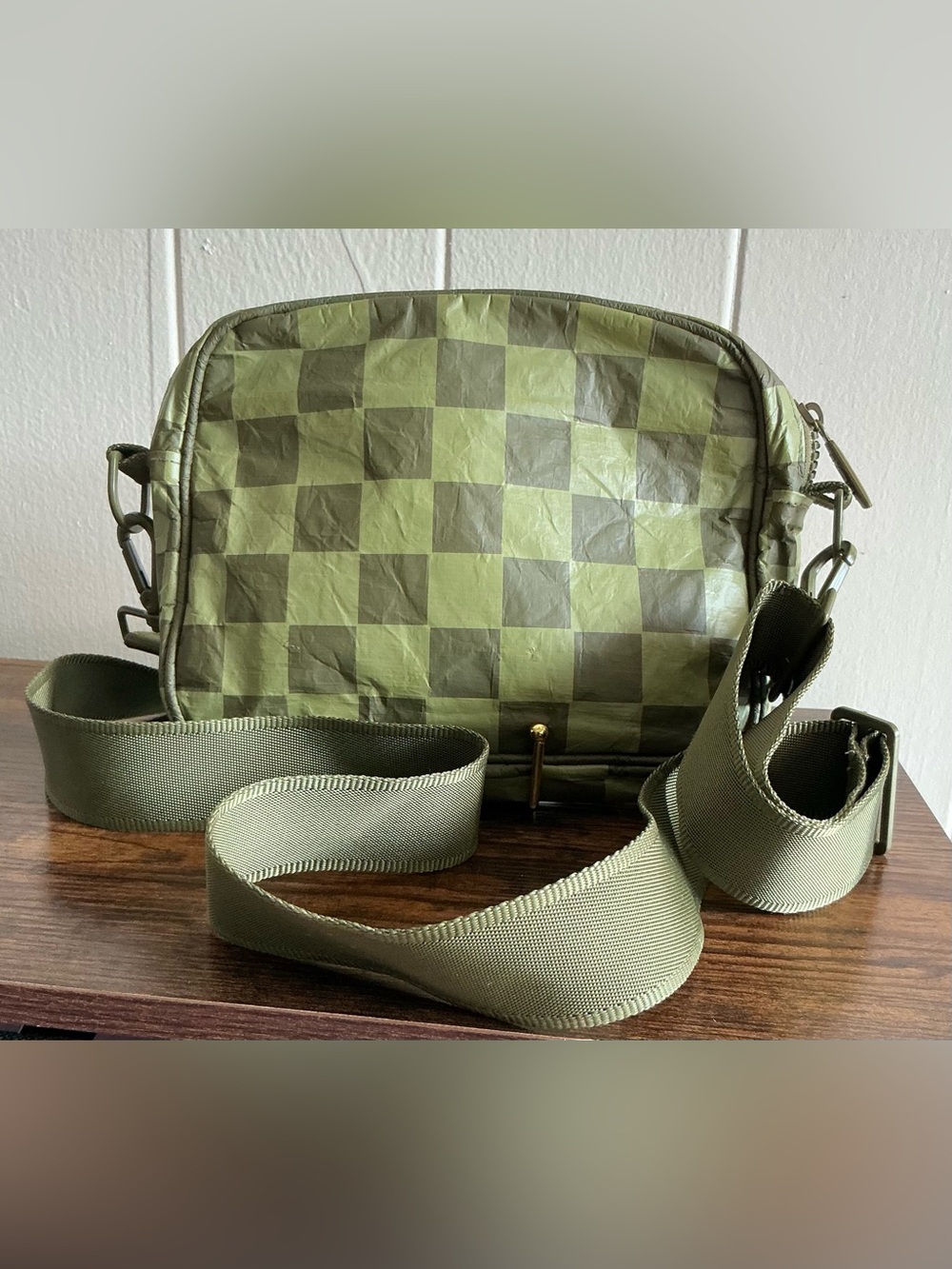 A Waterproof ALOHA Collection Le Tour Army Green Checkered crossbody bag